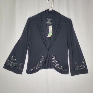 Karen Kane Silk Cashmere Cardigan Large Beaded Romantic Witchy Quiet Luxury
